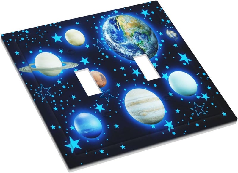 DJTRRF Blue Stars Planet 2 Gang Light Switch Cover Decorative Wall Plate Double Toggle Switchplate Electrical Faceplate for Home Nursery Decor - Image 3